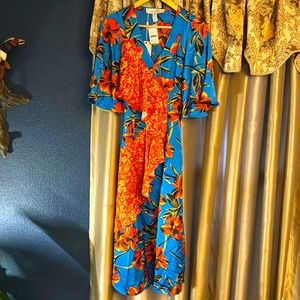 Blue and Orange floral ruffle dress